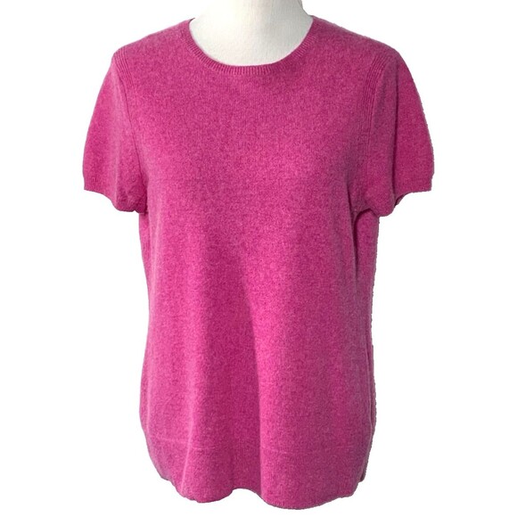 Saks Fifth Avenue Sweaters - Saks Fifth Avenue Sweater Womens L Pink 100% Cashmere Short Sleeve Crewneck